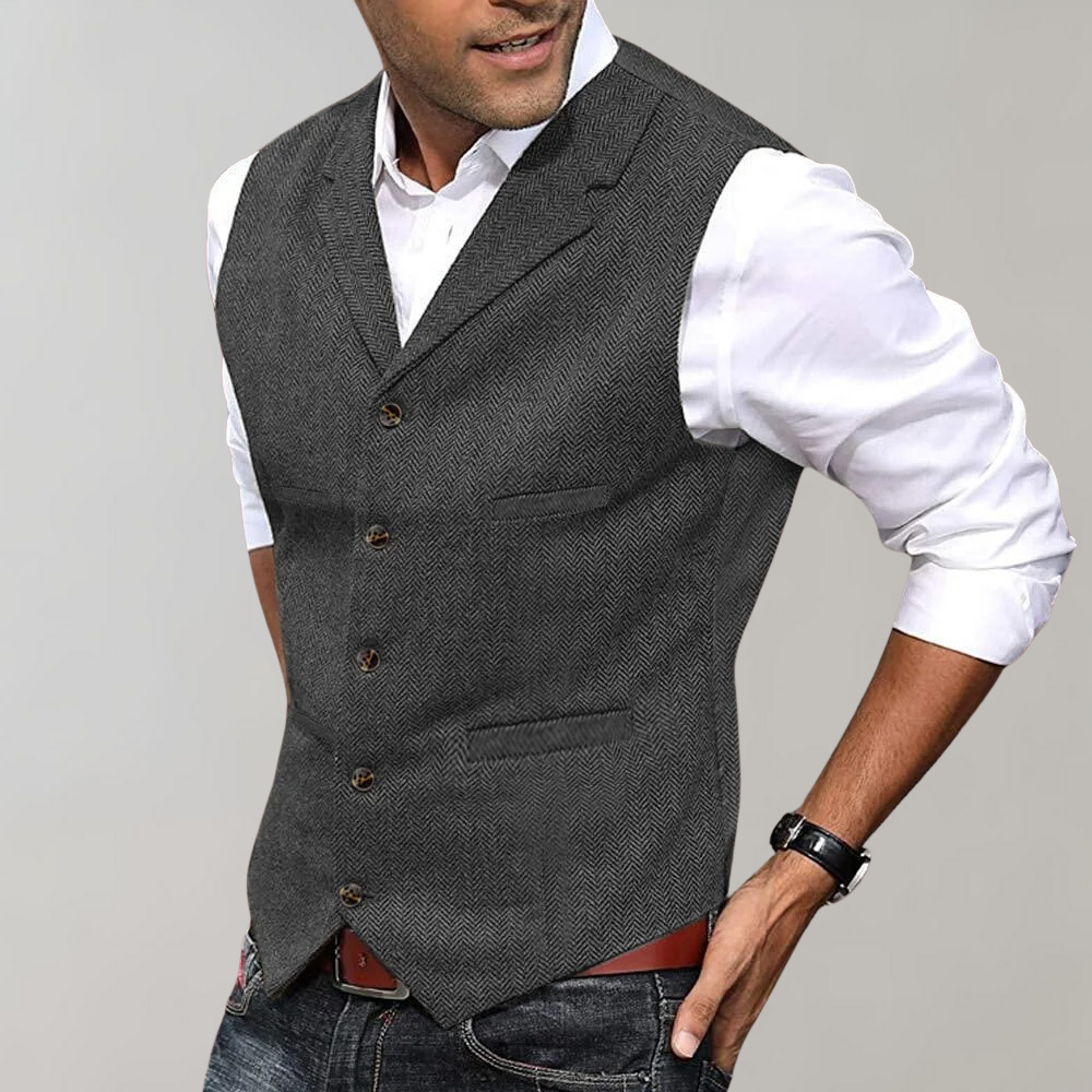 Gilet Homme Chevrons Boutonné – Coupe Élégante Décontractée | Calvin Gilet Premium