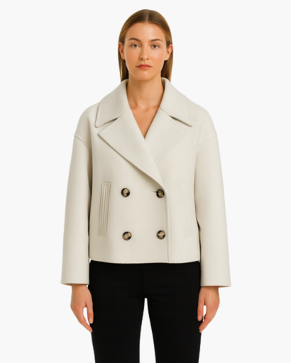 Veste courte femme à double boutonnage - coupe droite à revers élégants