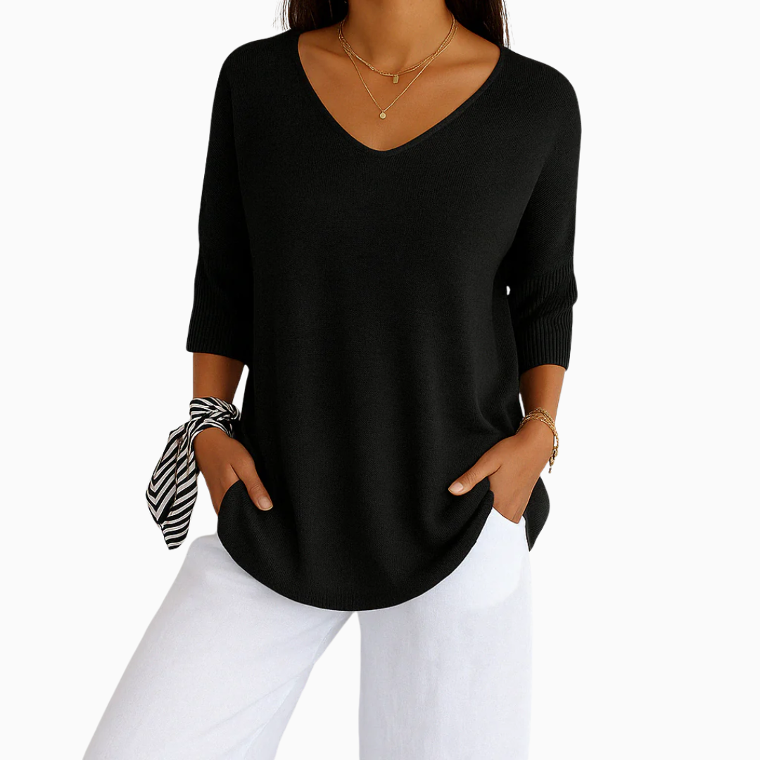 Pull Femme Col V Maille Légère Manches Courtes Coupe Décontractée