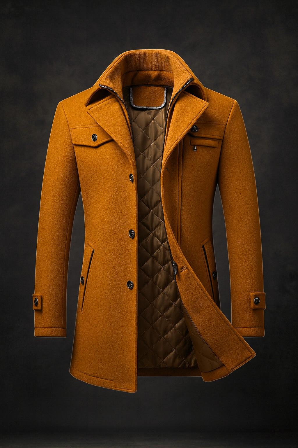 Manteau Homme Col Texturé – Chaud Doublé Fermeture Boutonnée | Style Élégant Hiver