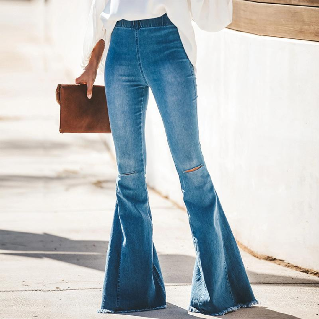 Amandine | jean flare femme à jambes très évasées avec détails fendus discrets