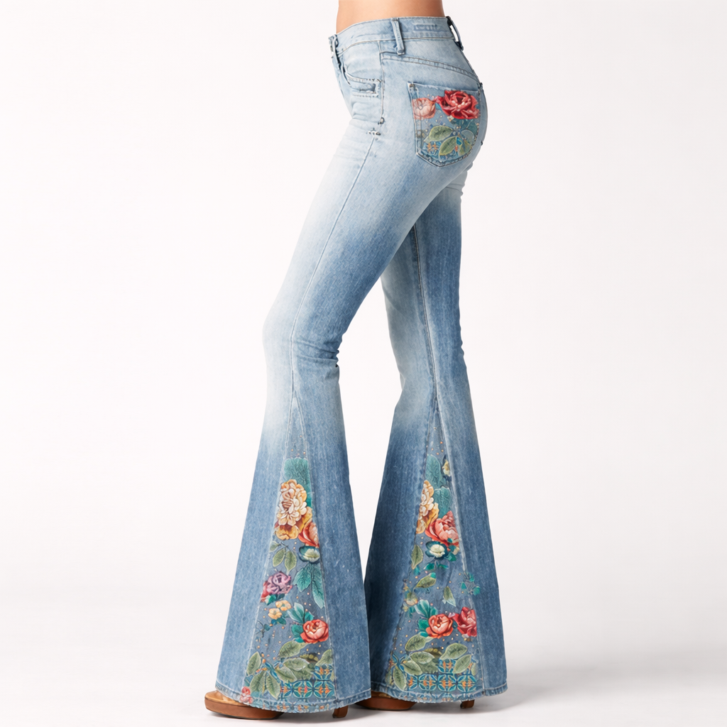 Anaïs | jean flare femme à taille haute avec imprimé floral
