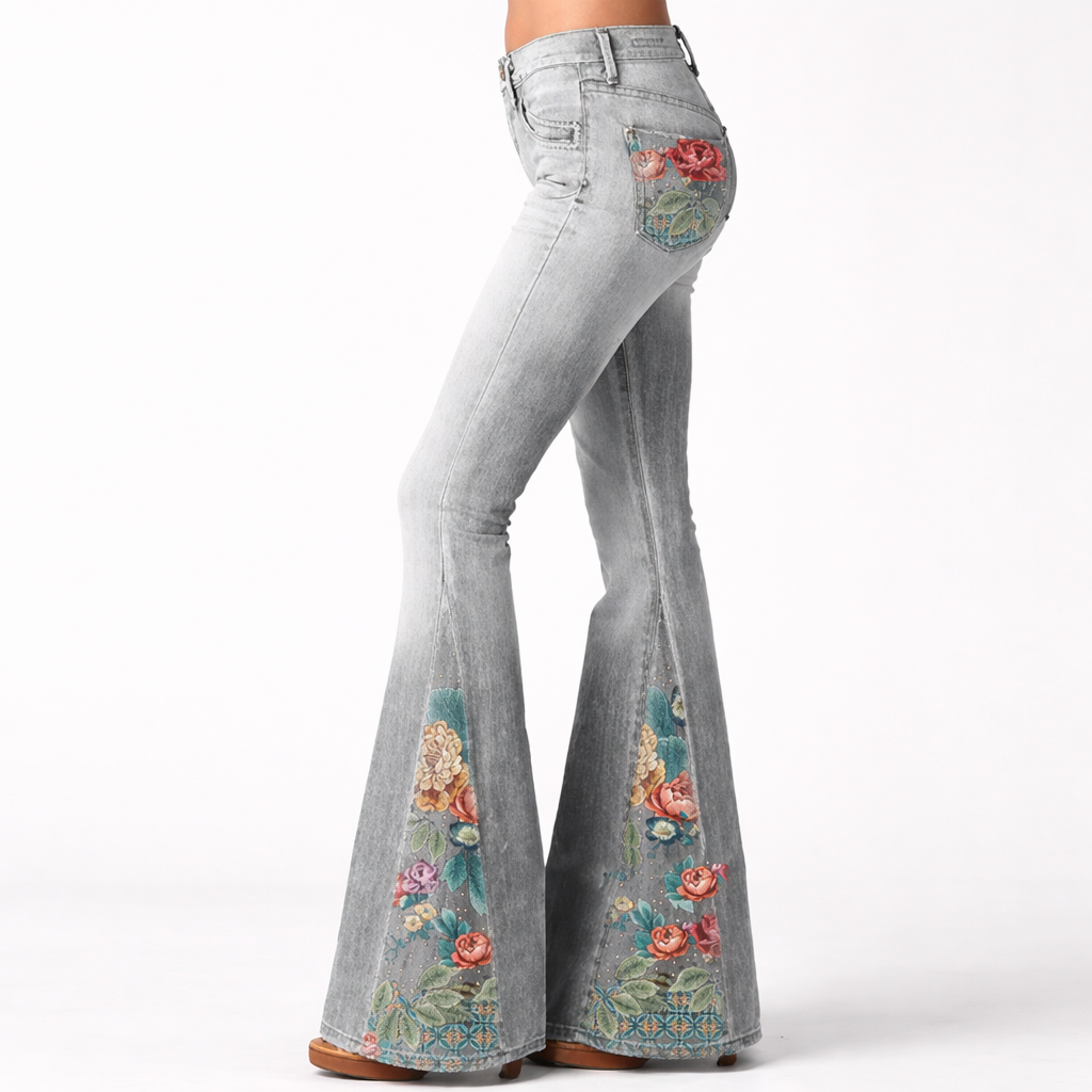 Anaïs | jean flare femme à taille haute avec imprimé floral