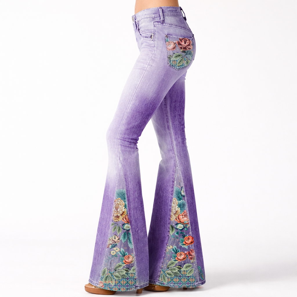 Anaïs | jean flare femme à taille haute avec imprimé floral