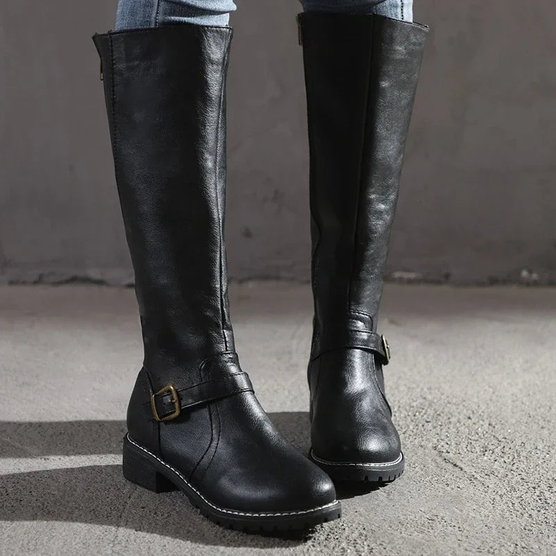 Axelle | bottes hautes femme avec boucle et talon bloc bas