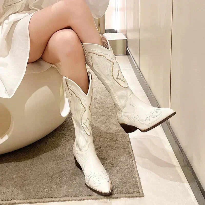 Céleste | bottes cowboy femme avec surpiqûres décoratives et talon biseauté