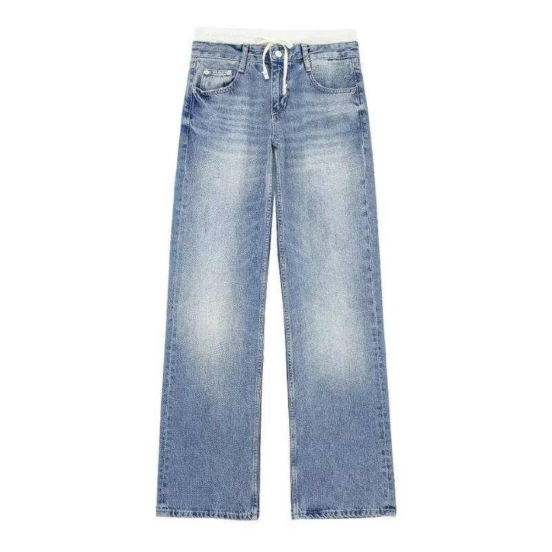 Céleste jean femme straight leg à jambes droites avec détail cordon