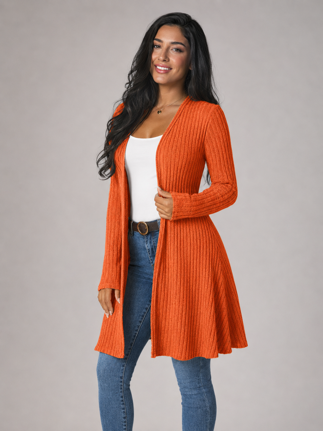Cardigan Ouvert Femme Côtelé – Manches Longues Coupe Ample | Style Décontracté Cosy