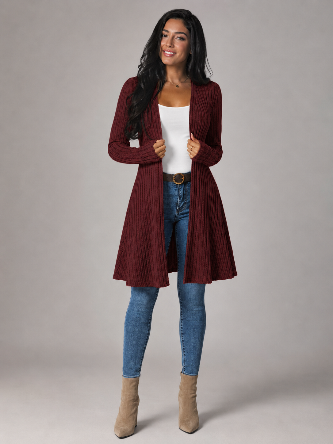 Cardigan Ouvert Femme Côtelé – Manches Longues Coupe Ample | Style Décontracté Cosy