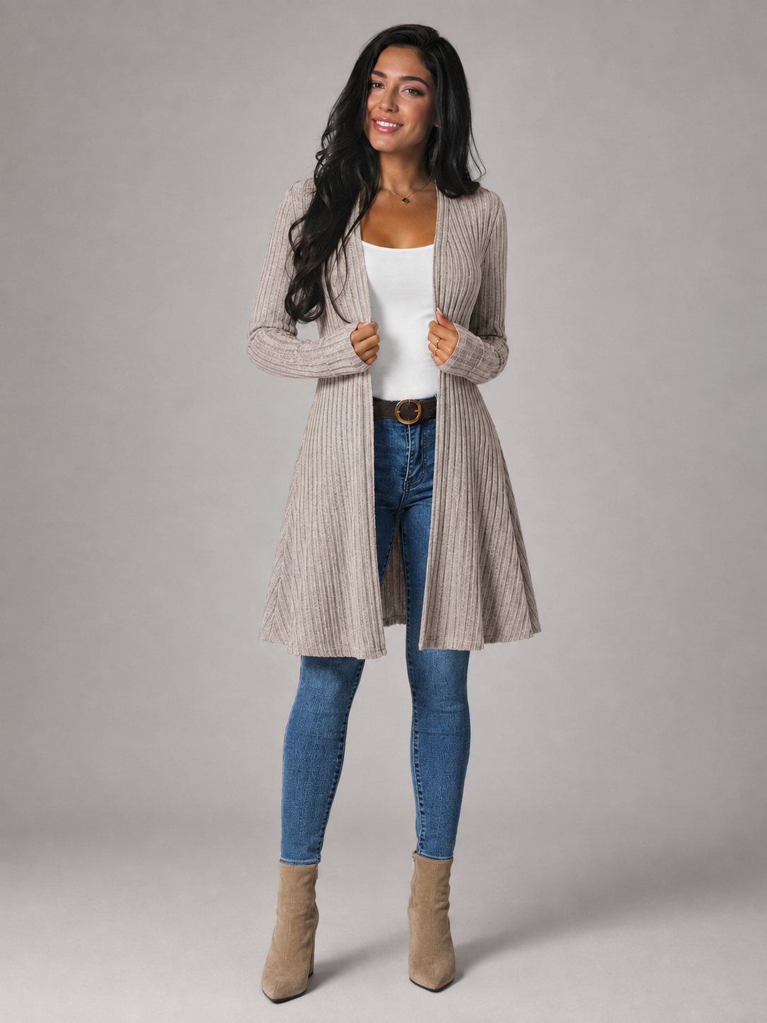 Cardigan Ouvert Femme Côtelé – Manches Longues Coupe Ample | Style Décontracté Cosy