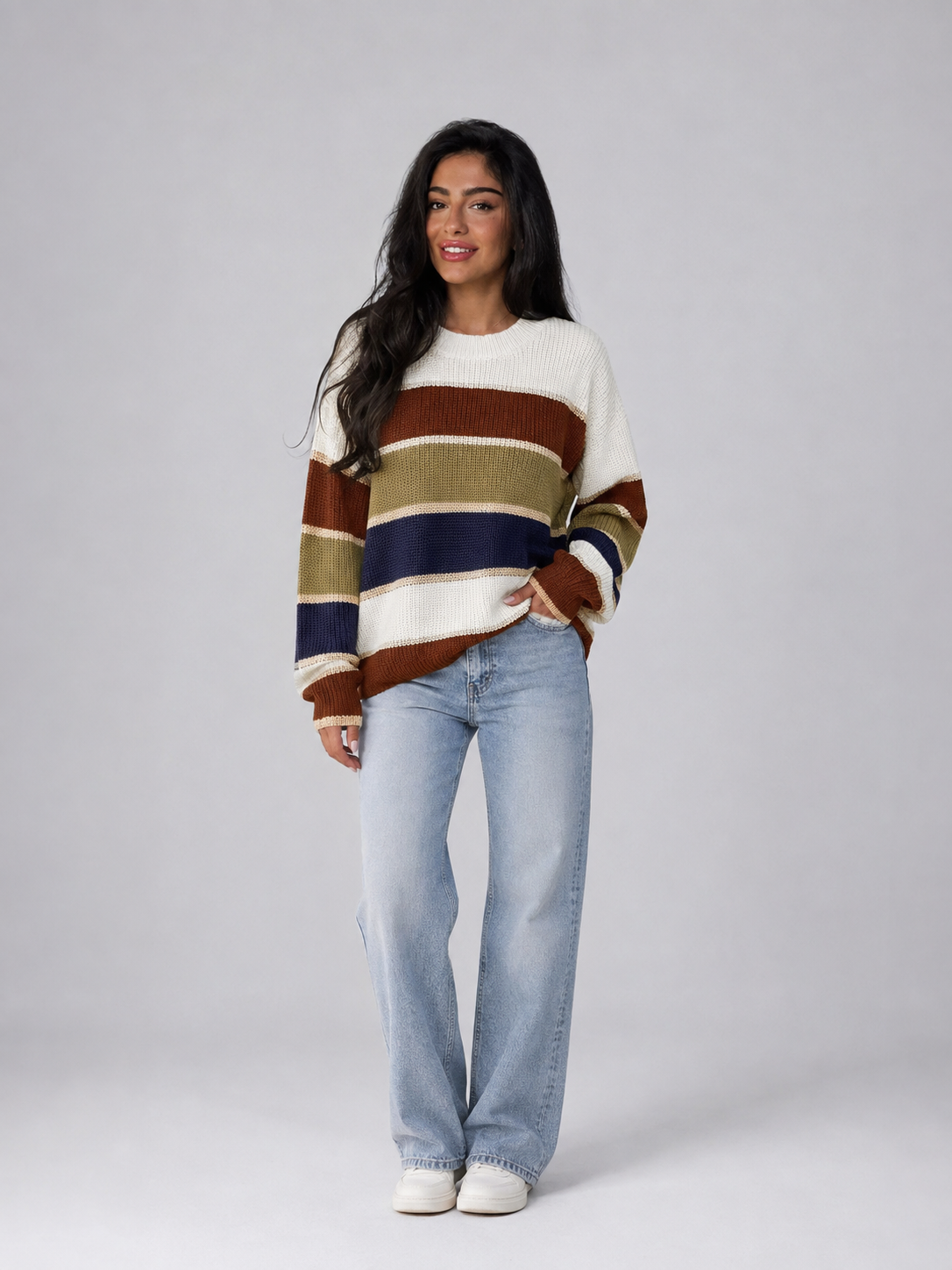 Pull Femme Rayures Col Rond – Manches Longues Maille Douce | Style Classique Intemporel