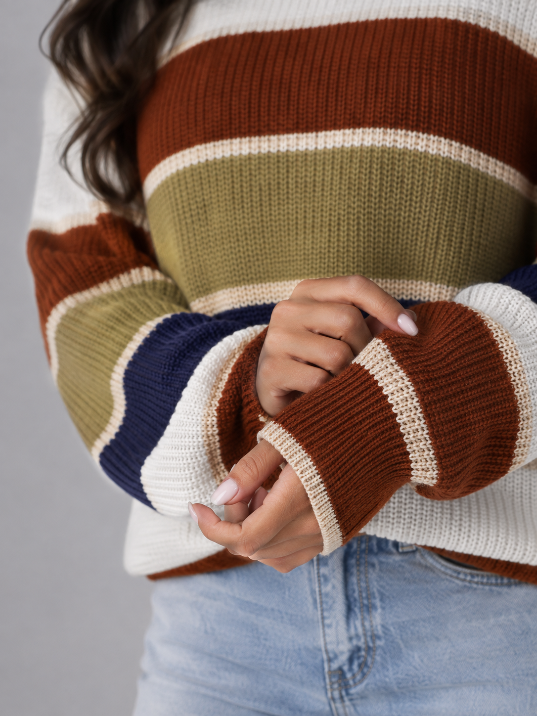 Pull Femme Rayures Col Rond – Manches Longues Maille Douce | Style Classique Intemporel