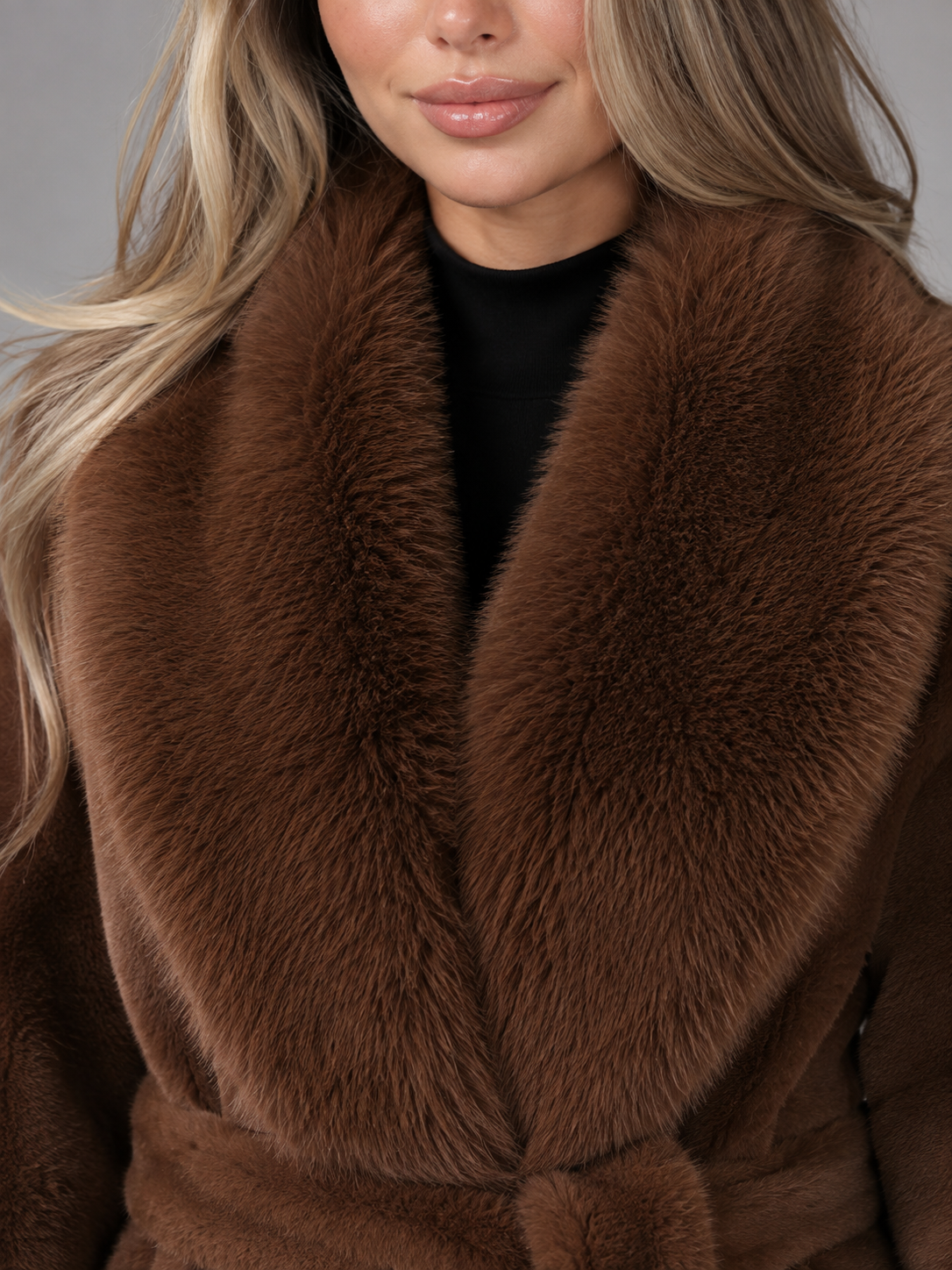 Manteau Femme Col Fourrure Ceinturé – Coupe Longue Élégante | Chic & Chaleureux Hiver