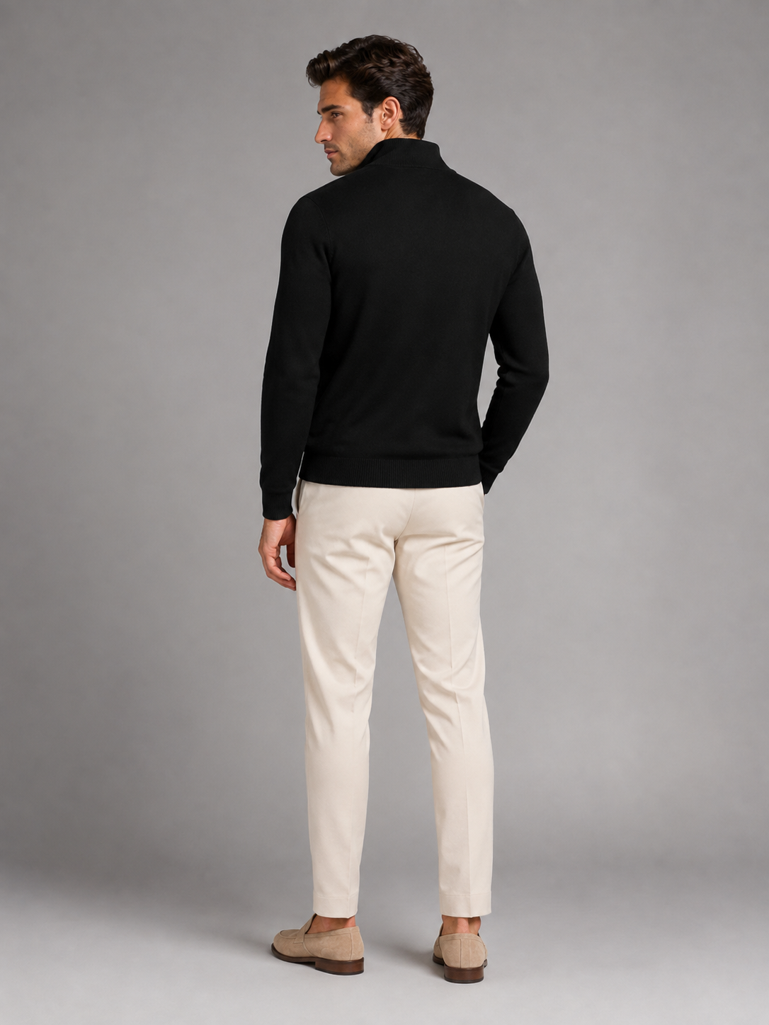 Pull Homme Col Mock Quarter-Zip – Maille Fine Liserés Contrastés | Smart Casual