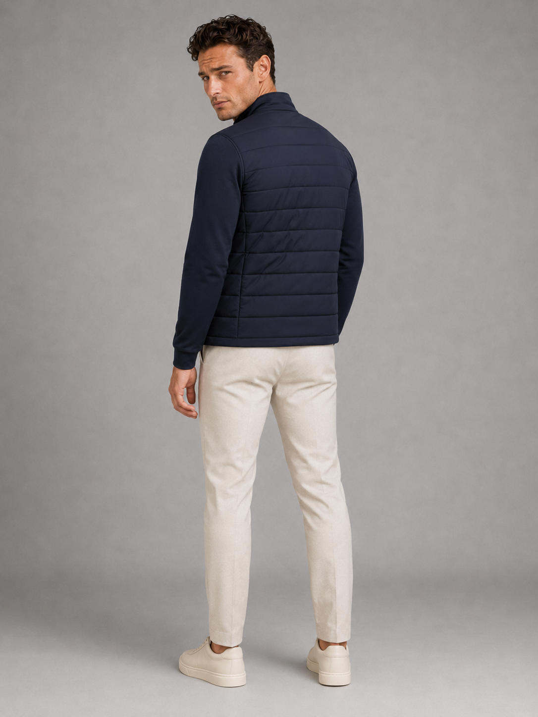 Veste Hybride Matelassée Homme Zippée – Col Droit Manches Jersey | Légèreté & Chaleur