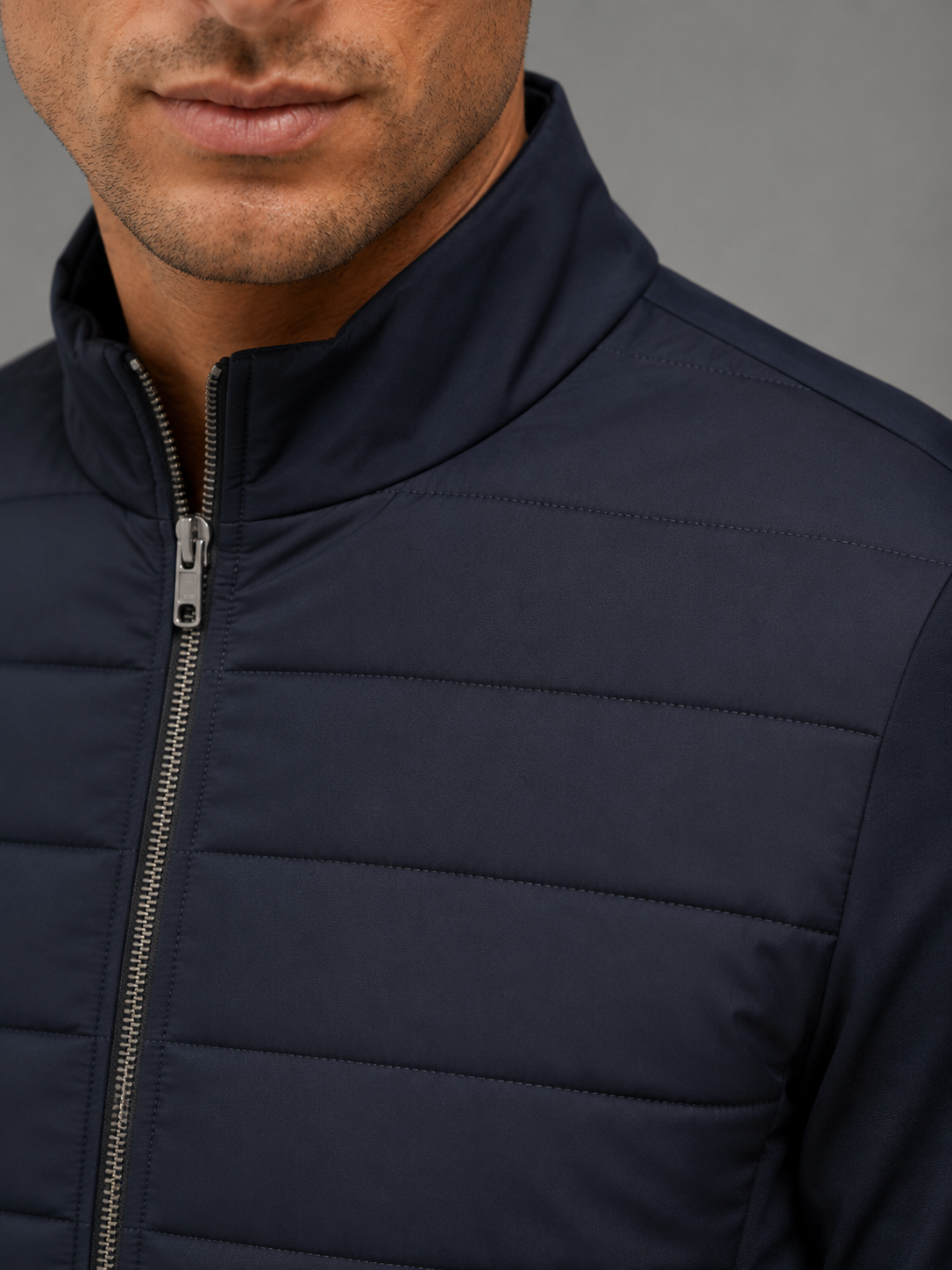 Veste Hybride Matelassée Homme Zippée – Col Droit Manches Jersey | Légèreté & Chaleur