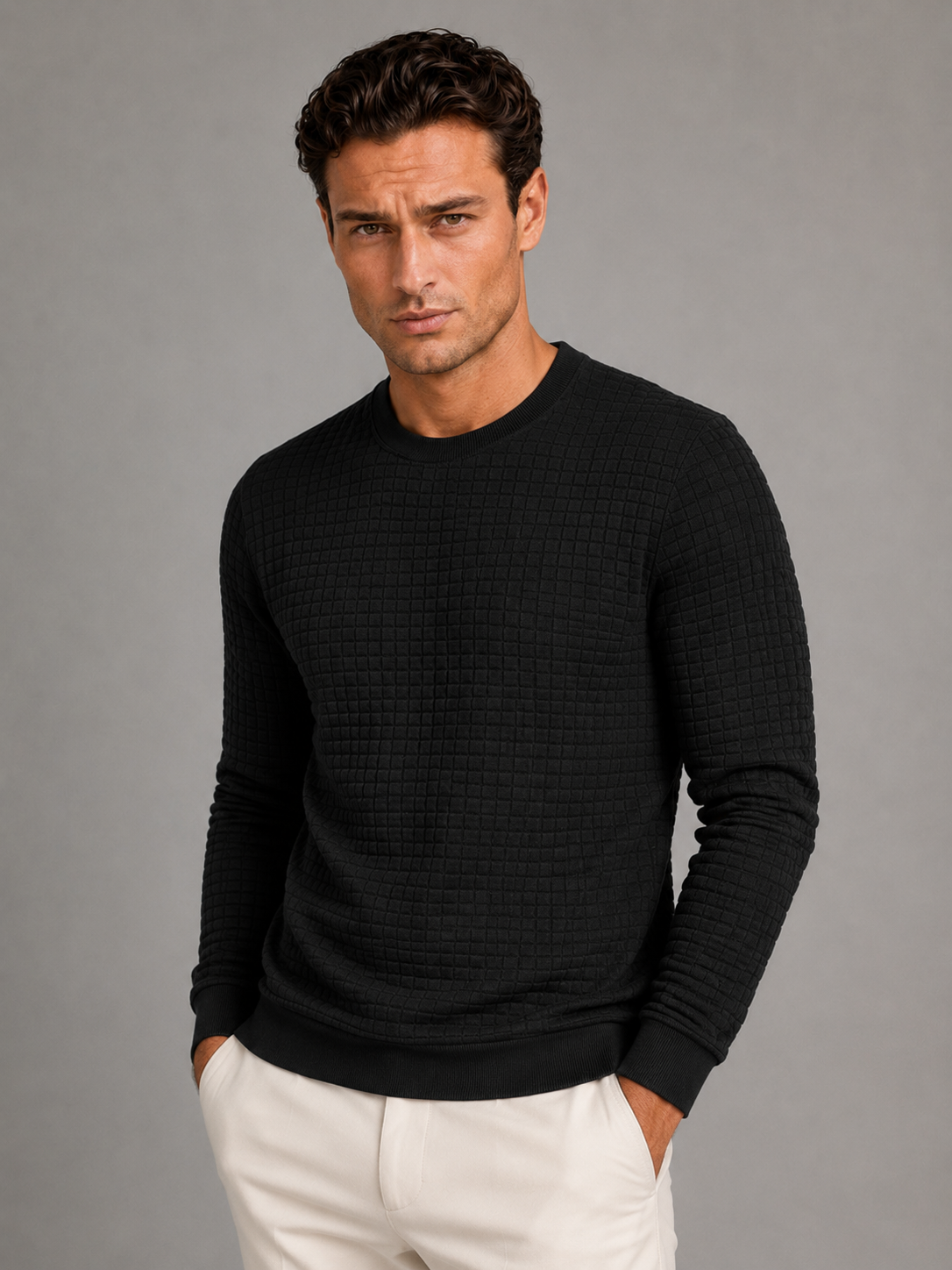 Sweat Homme Col Rond Maille Gaufrée – Texture Nid d'Abeille | Confort au Quotidien