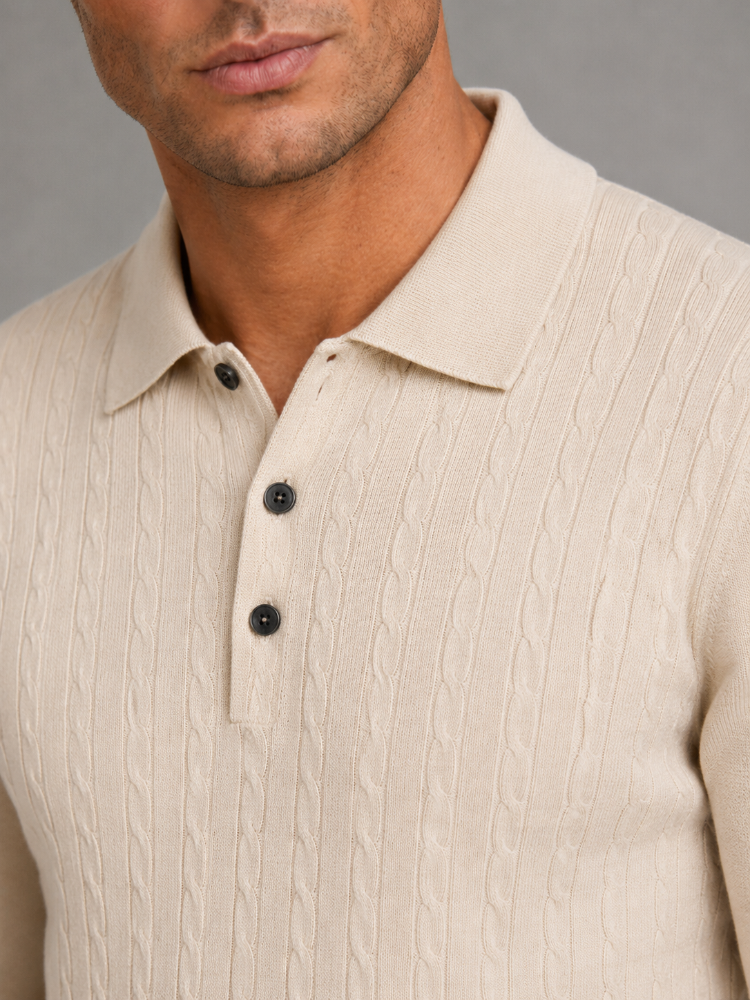 Pull Homme Col Polo Manches Longues Cable Knit – Torsades Classiques | Chic & Chaleureux