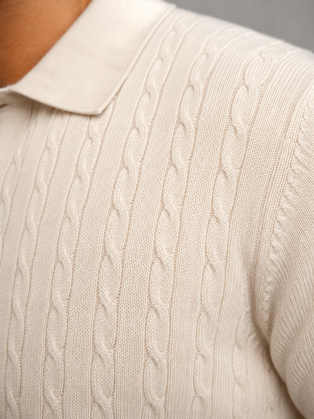 Pull Homme Col Polo Manches Longues Cable Knit – Torsades Classiques | Chic & Chaleureux