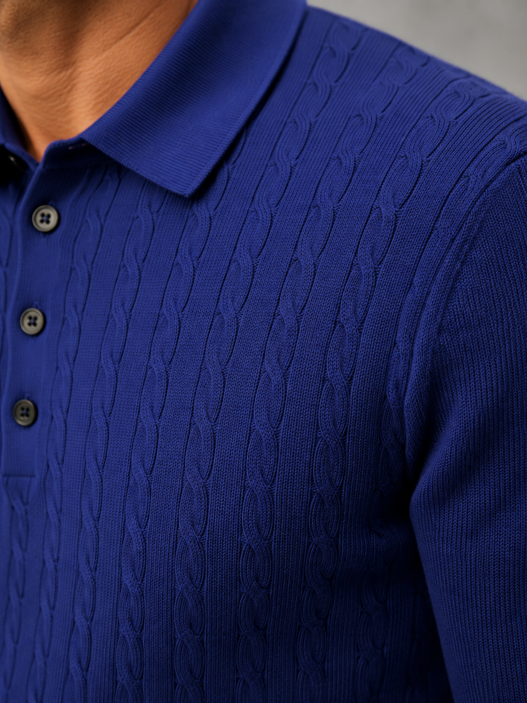 Pull Homme Col Polo Manches Longues Cable Knit – Torsades Classiques | Chic & Chaleureux
