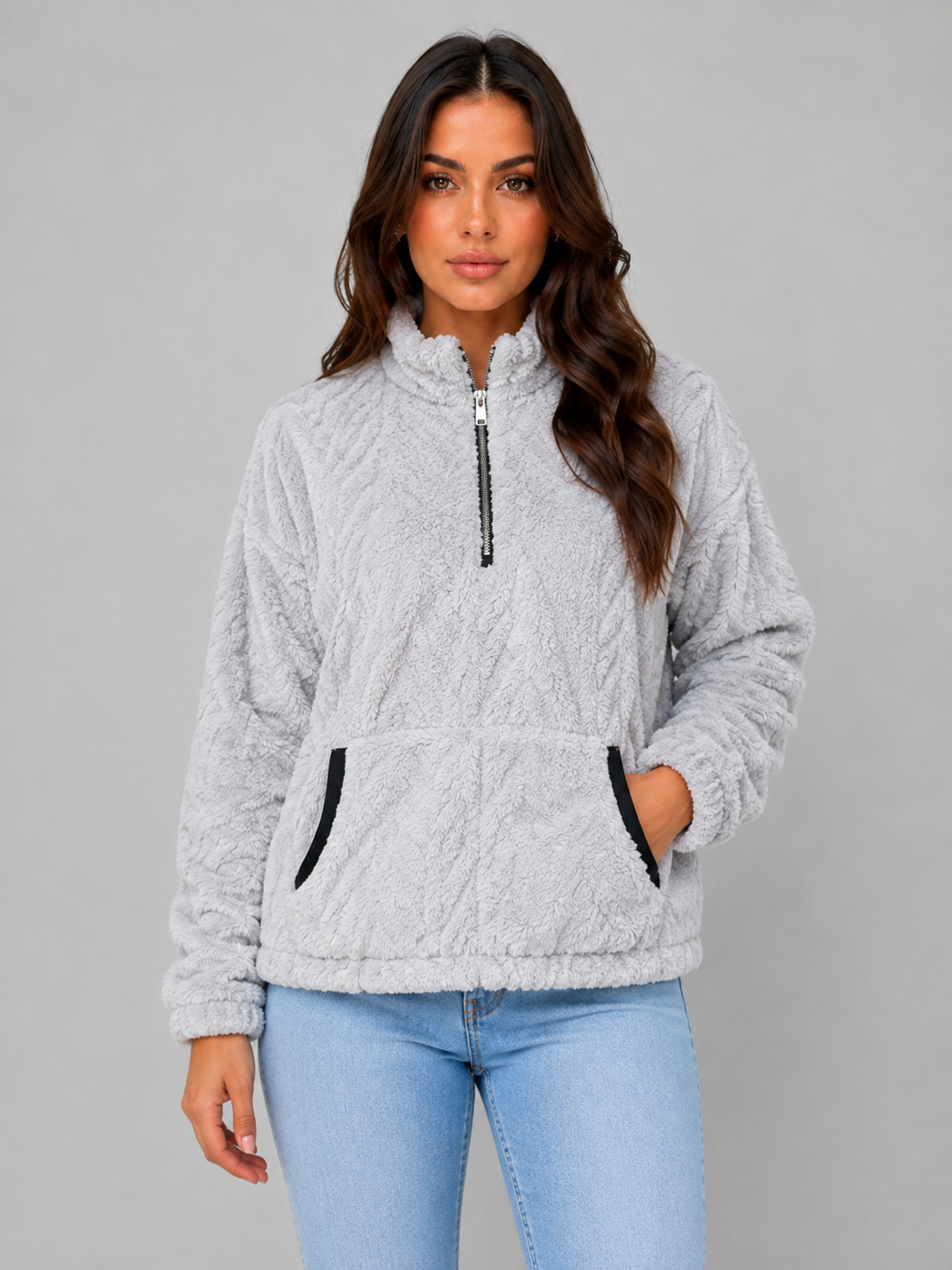 Pull Femme Demi-Zip Moelleux – Matière Plush Confort Premium | Cosy & Élégant Hiver