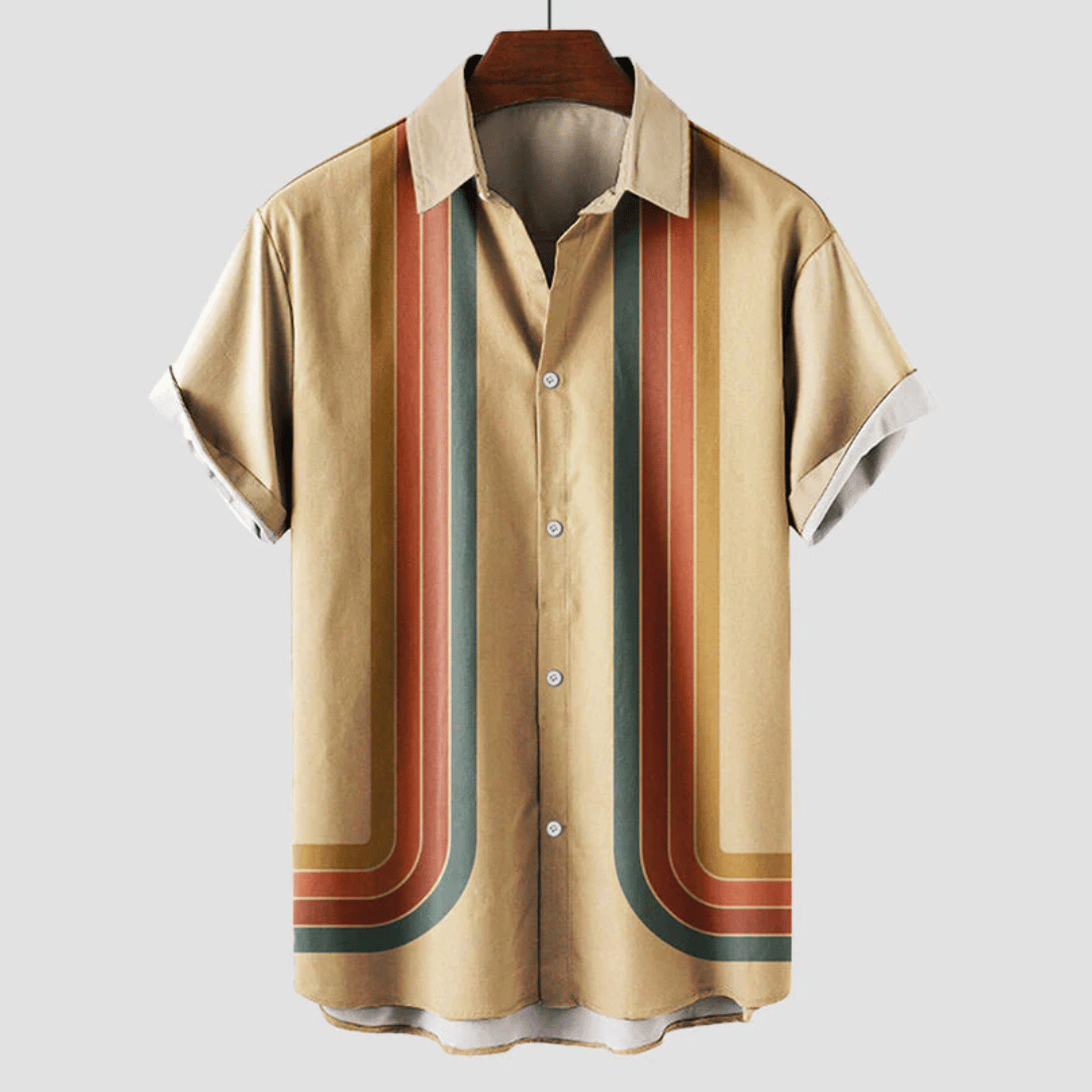 Chemise Homme Rayures Rétro – Manches Courtes Boutonnée | Style Casual Estival