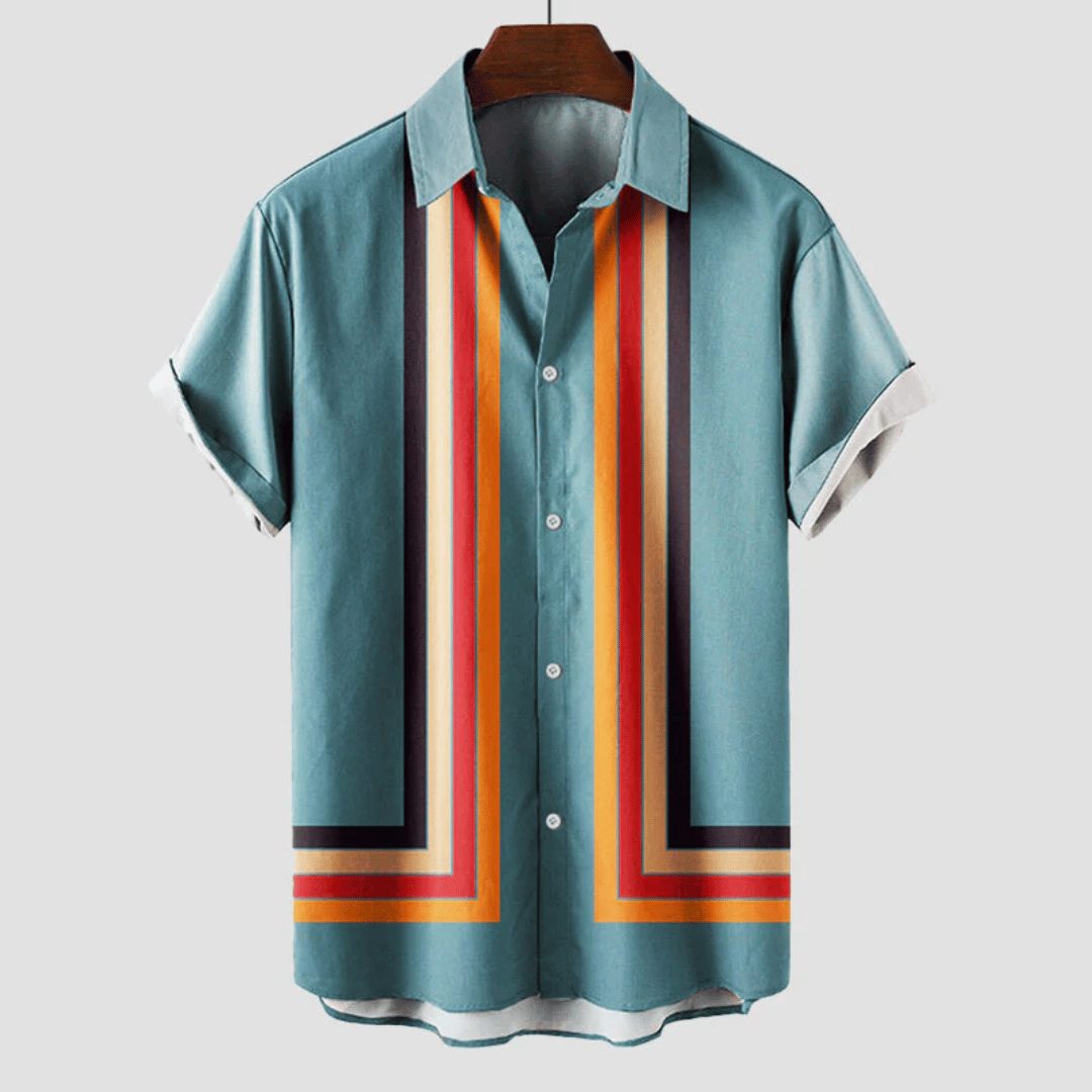 Chemise Homme Rayures Rétro – Manches Courtes Boutonnée | Style Casual Estival