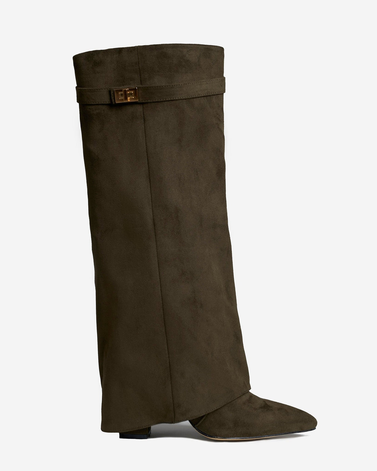 Bottes Hautes Femme Suède Talon Bloc – Tige Genoux Fermeture Latérale | Lavista Vert Olive
