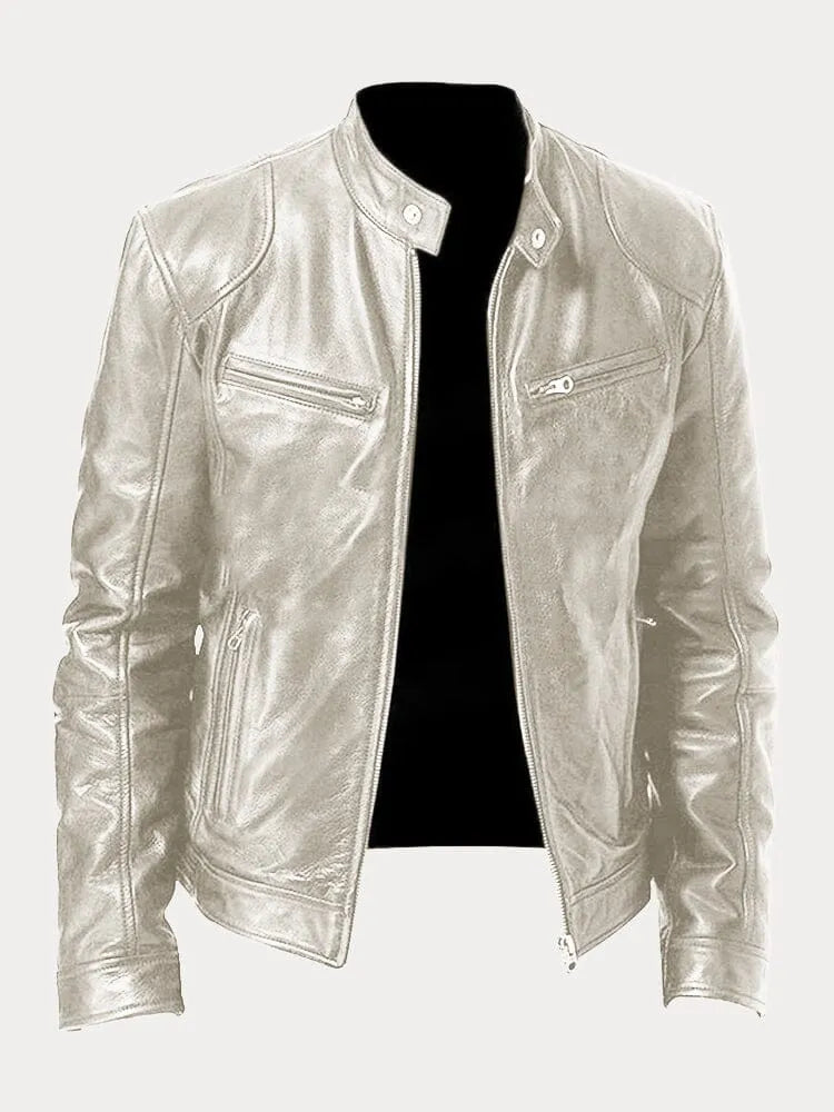 Veste Homme Similicuir – Fermeture Zippée Col Montant | Style Moderne Casual Automne Hiver