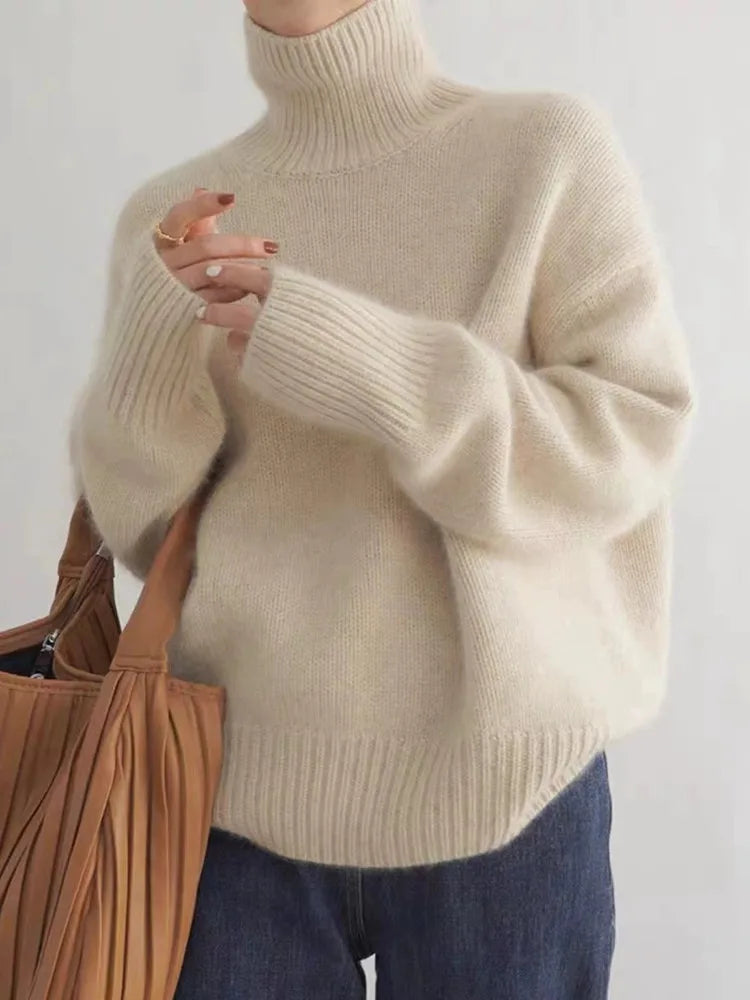 Pull Femme Cachemire Col Roulé – Manches Longues Doux & Chaud | Style Élégant Hiver