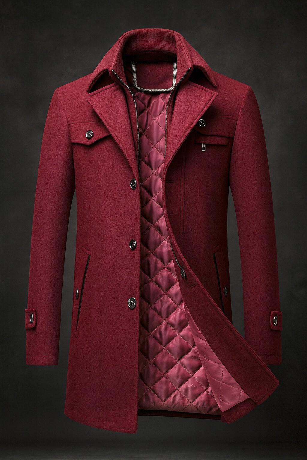 Manteau Homme Col Texturé – Chaud Doublé Fermeture Boutonnée | Style Élégant Hiver