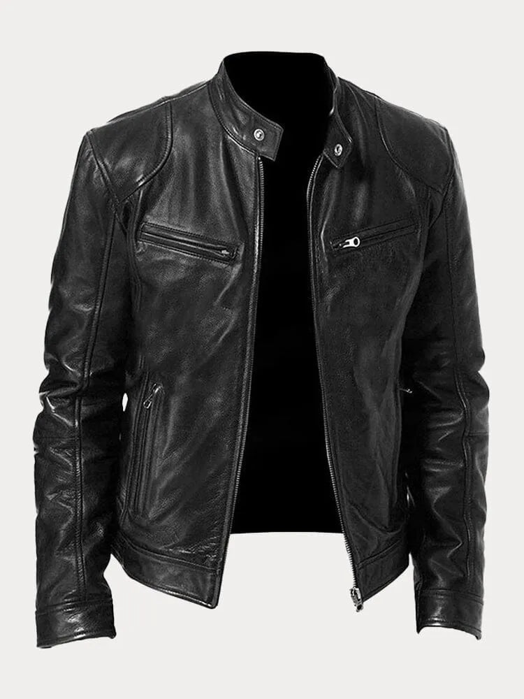 Veste Homme Similicuir – Fermeture Zippée Col Montant | Style Moderne Casual Automne Hiver