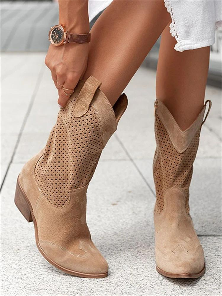 Léontine | bottes cowboy femme avec perforations et talon bloc