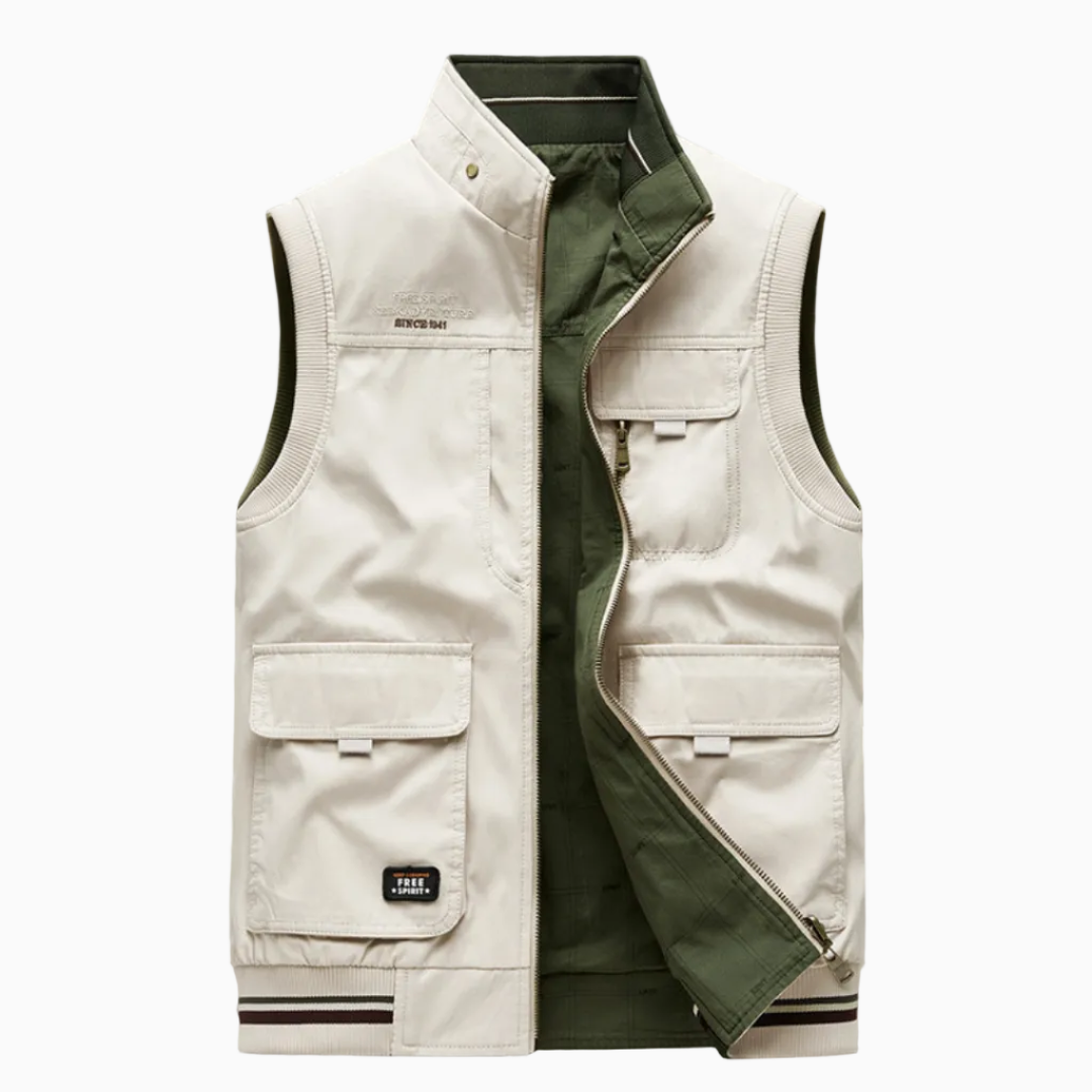 Gilet Utilitaire Sans Manches Homme Zip Casual Style Outdoor Multi-Poches