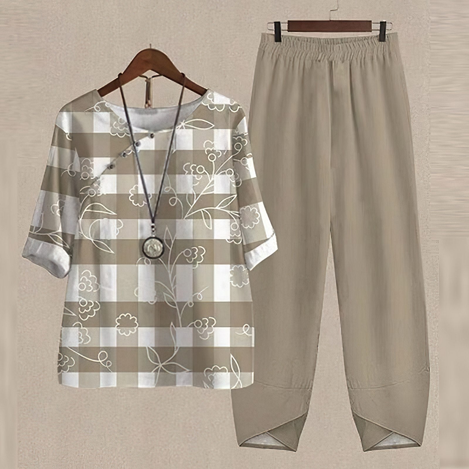 Ensemble Femme Top Imprimé & Pantalon – Coupe Fluide | Style Estival Décontracté