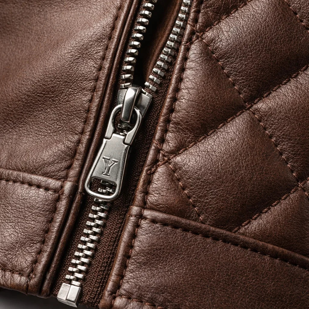 Blouson Bomber Homme Cuir Véritable – Col Côtelé Manches Zippées | Leather Elegance Edition