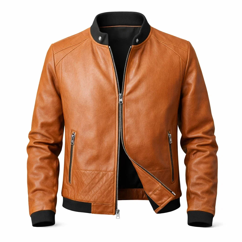 Blouson Biker Homme Cuir Véritable Slim – Détails Zippés Poches Multiples | Donk Edition
