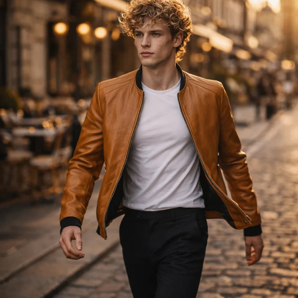Blouson Biker Homme Cuir Véritable Slim – Détails Zippés Poches Multiples | Donk Edition