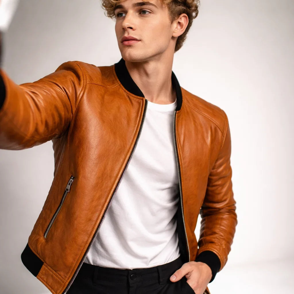 Blouson Biker Homme Cuir Véritable Slim – Détails Zippés Poches Multiples | Donk Edition