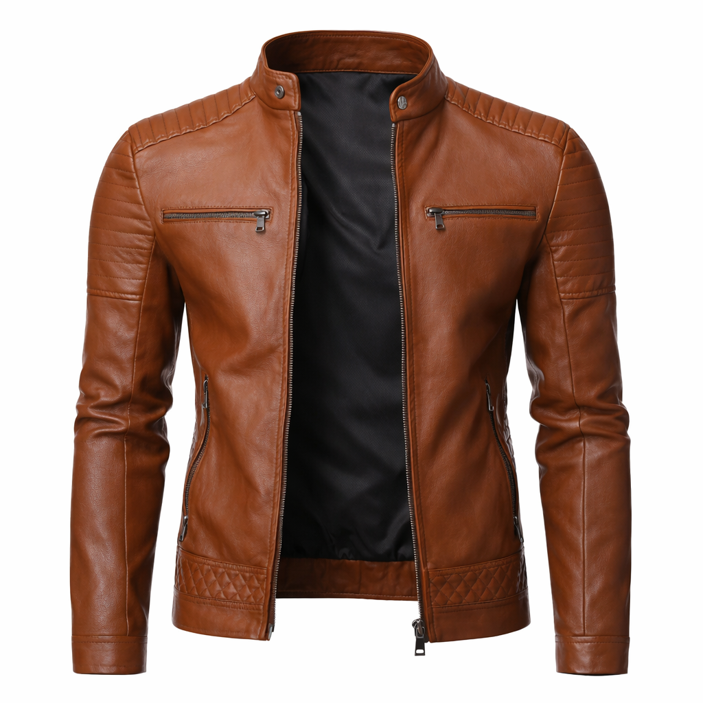 Blouson Biker Homme Cuir Véritable Slim – Coupe Ajustée Fermeture Zippée | Rider Edition