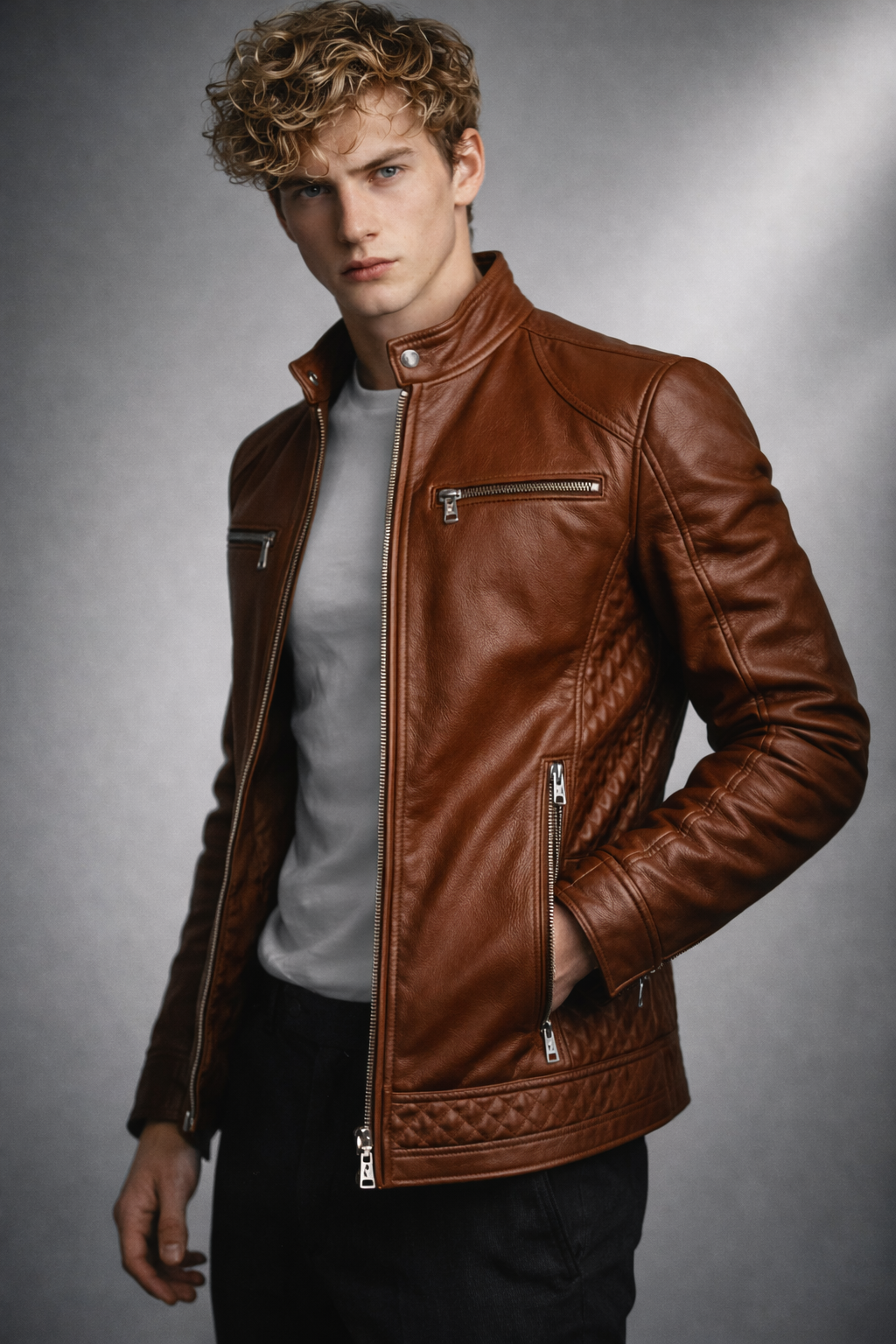 Blouson Biker Homme Cuir Véritable Slim – Coupe Ajustée Fermeture Zippée | Rider Edition