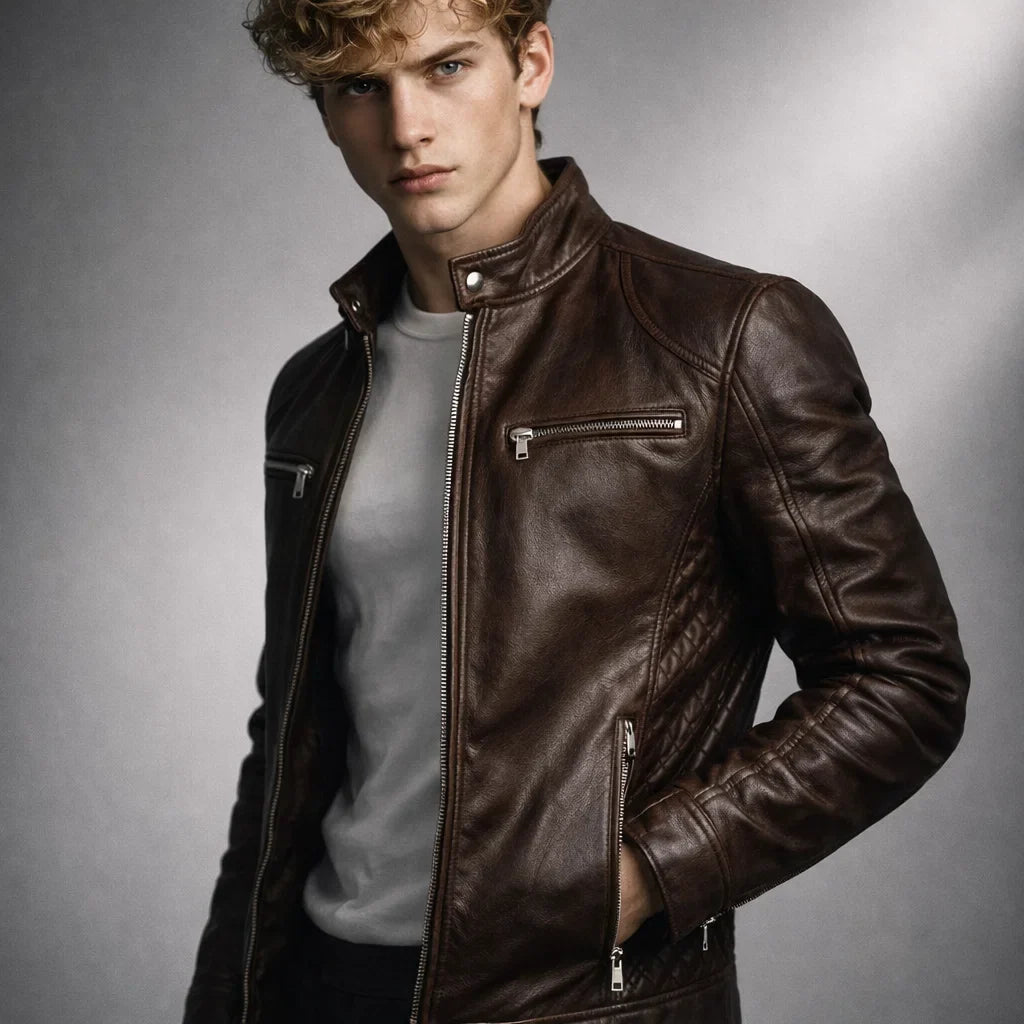 Blouson Biker Homme Cuir Véritable Slim Grande Taille – Coupe Ajustée | Toppest Edition