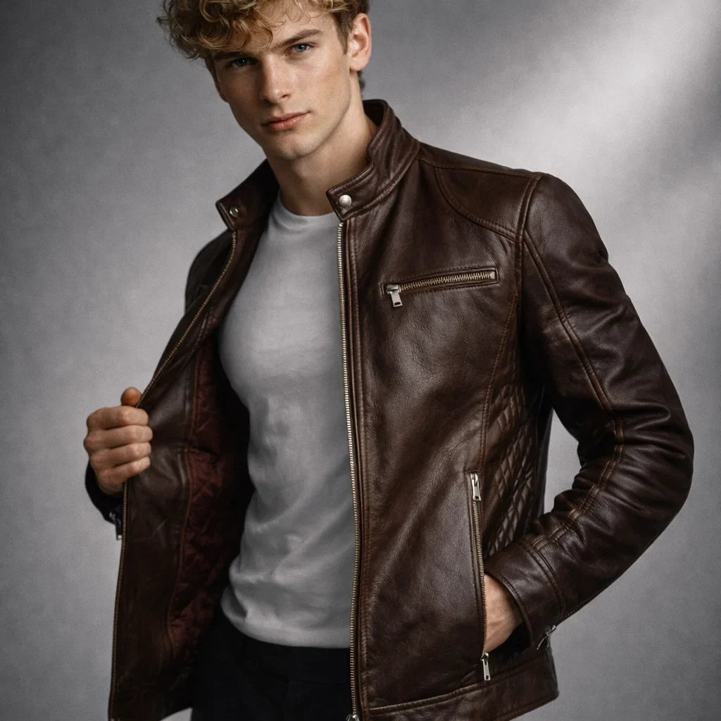 Blouson Biker Homme Cuir Véritable Slim Grande Taille – Coupe Ajustée | Toppest Edition