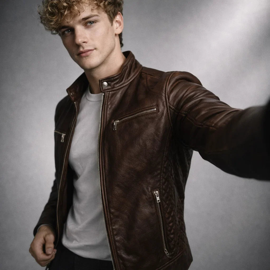 Blouson Biker Homme Cuir Véritable Slim Grande Taille – Coupe Ajustée | Toppest Edition