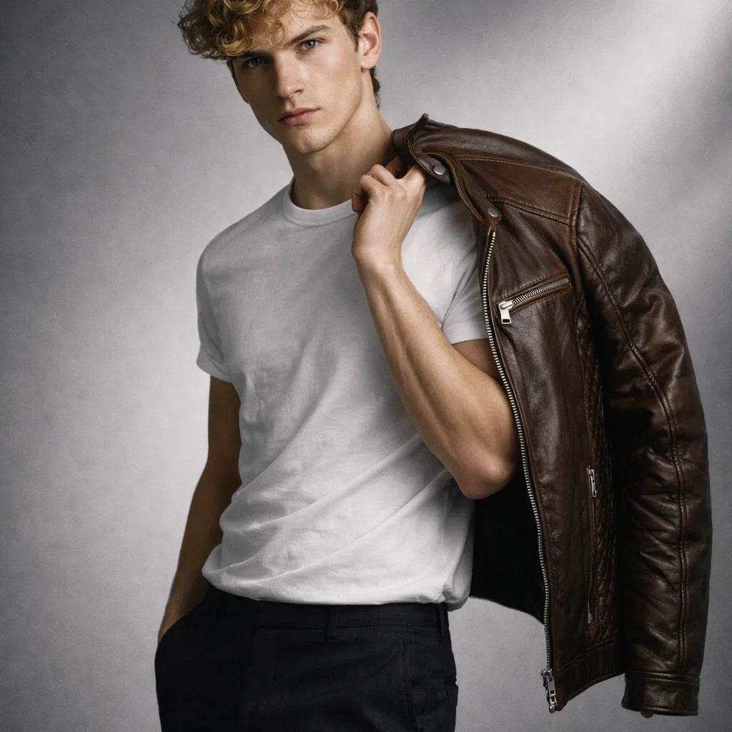 Blouson Biker Homme Cuir Véritable Slim Grande Taille – Coupe Ajustée | Toppest Edition