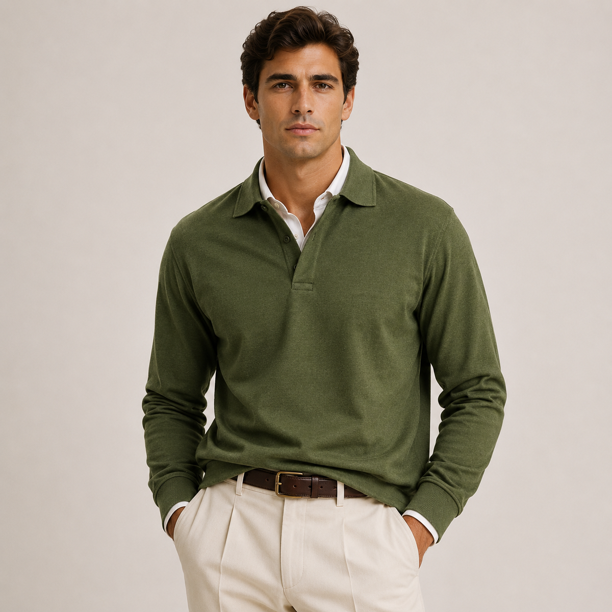 Polo Homme Manches Longues – Col Polo Coupe Ajustée | Style Casual Chic & Intemporel