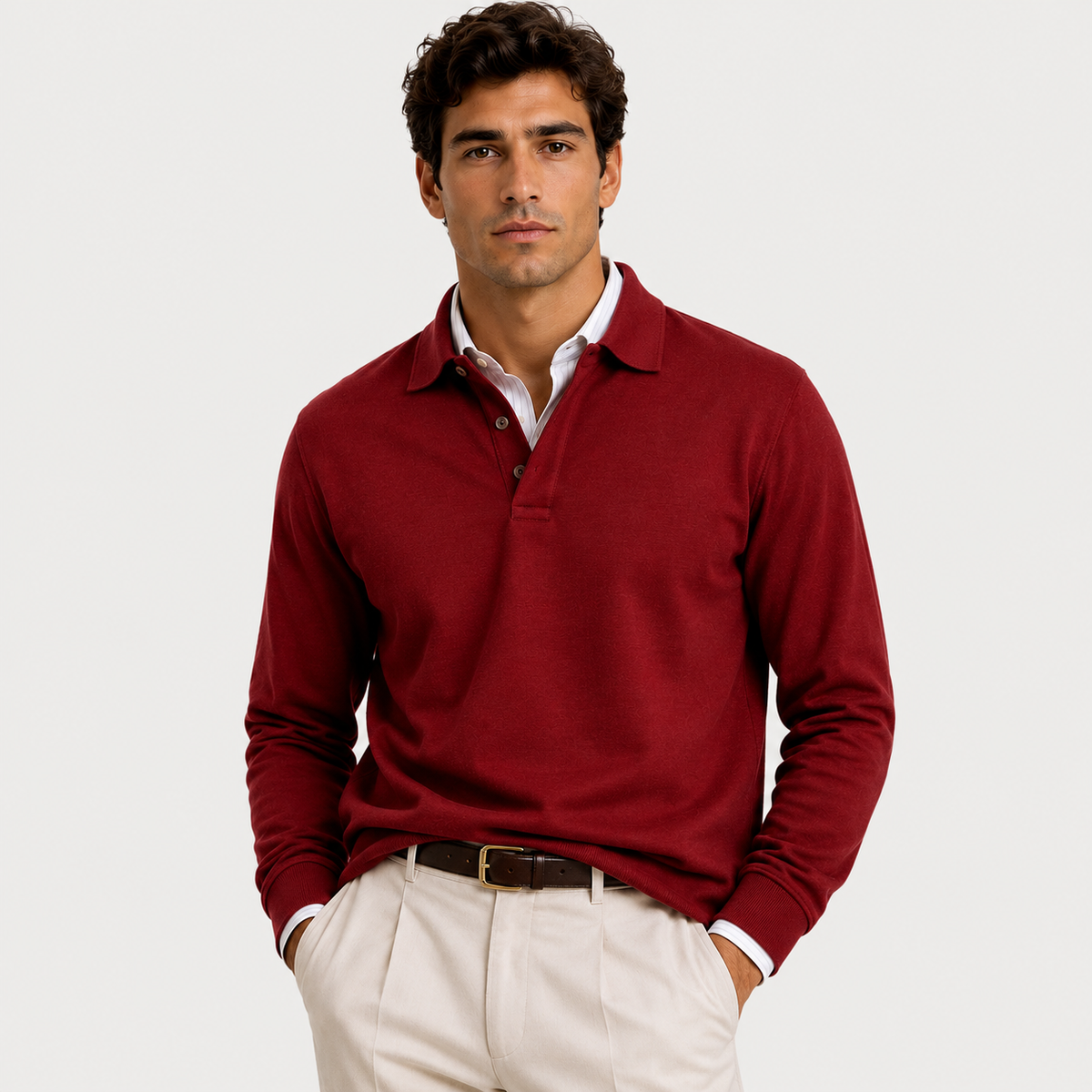 Polo Homme Manches Longues – Col Polo Coupe Ajustée | Style Casual Chic & Intemporel