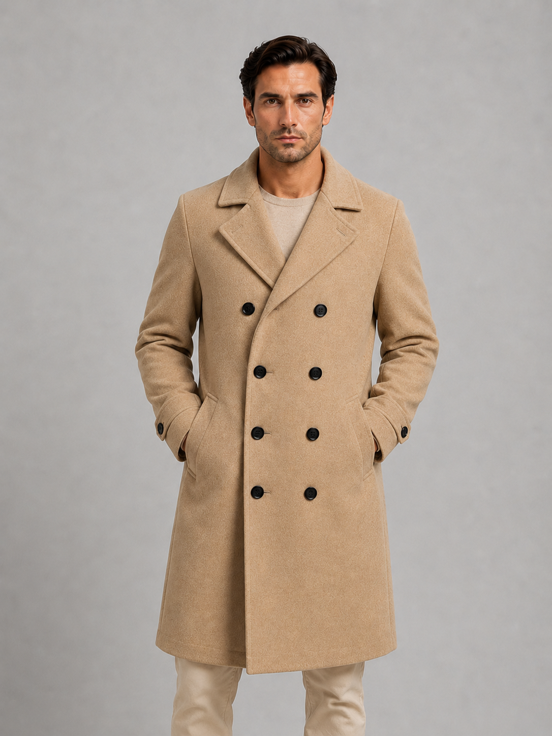 Manteau Homme Double Boutonnage Mi-Long – Col Revers Coupe Classique | Élégance Hivernale