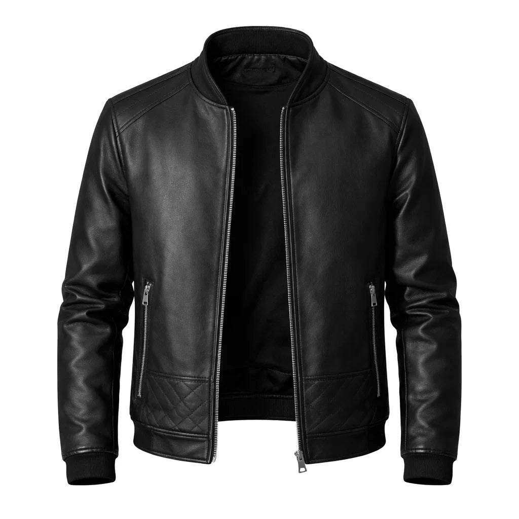 Blouson Biker Homme Cuir Véritable Slim – Détails Zippés Poches Multiples | Donk Edition