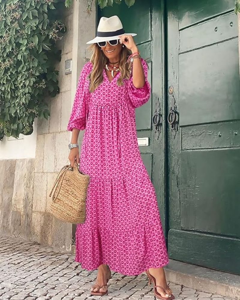 Mirella | Robe longue verte femme imprimé coupe ample style fluide élégant été